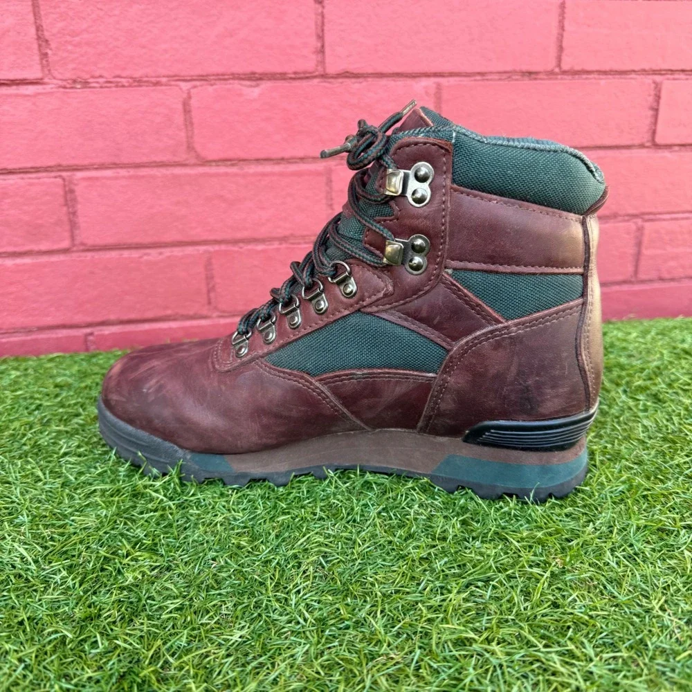 Vtg Browning Mens Hiking Hunting Boots Size 7.5 Leather Green Canvas Gorpcore